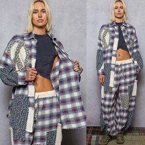 POL “ Highland Muse “ Plaid Patchwork Set — Top & Bottoms